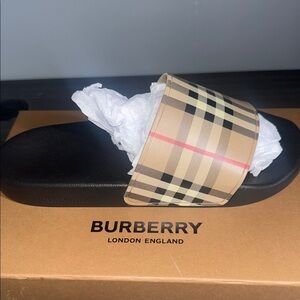 Burberry Men's Plaid Slide Sandals - Black and Brown